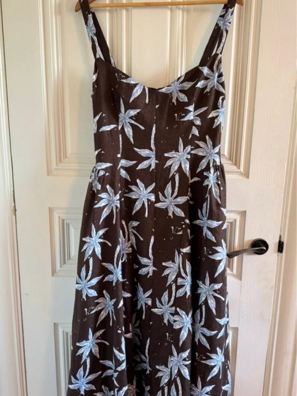 Reformation Linen Floral Midi Dress Brown Blue Size 12